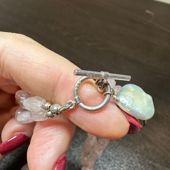 Rose quartz beaded, .925 toggle clasp with pearl necklace!! - Picture 6 of 8